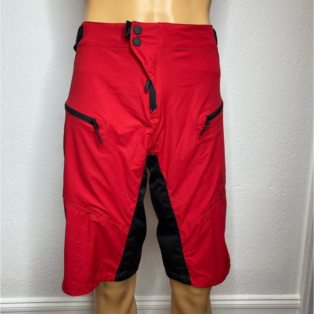 O'Neal Pin-It Mountain Bike Shorts Men’s Size 34 Red/Black Zipper Pockets NWOT
